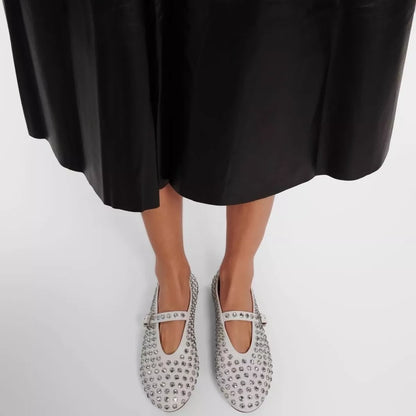 Studded Round Toe Slip-Ons - White