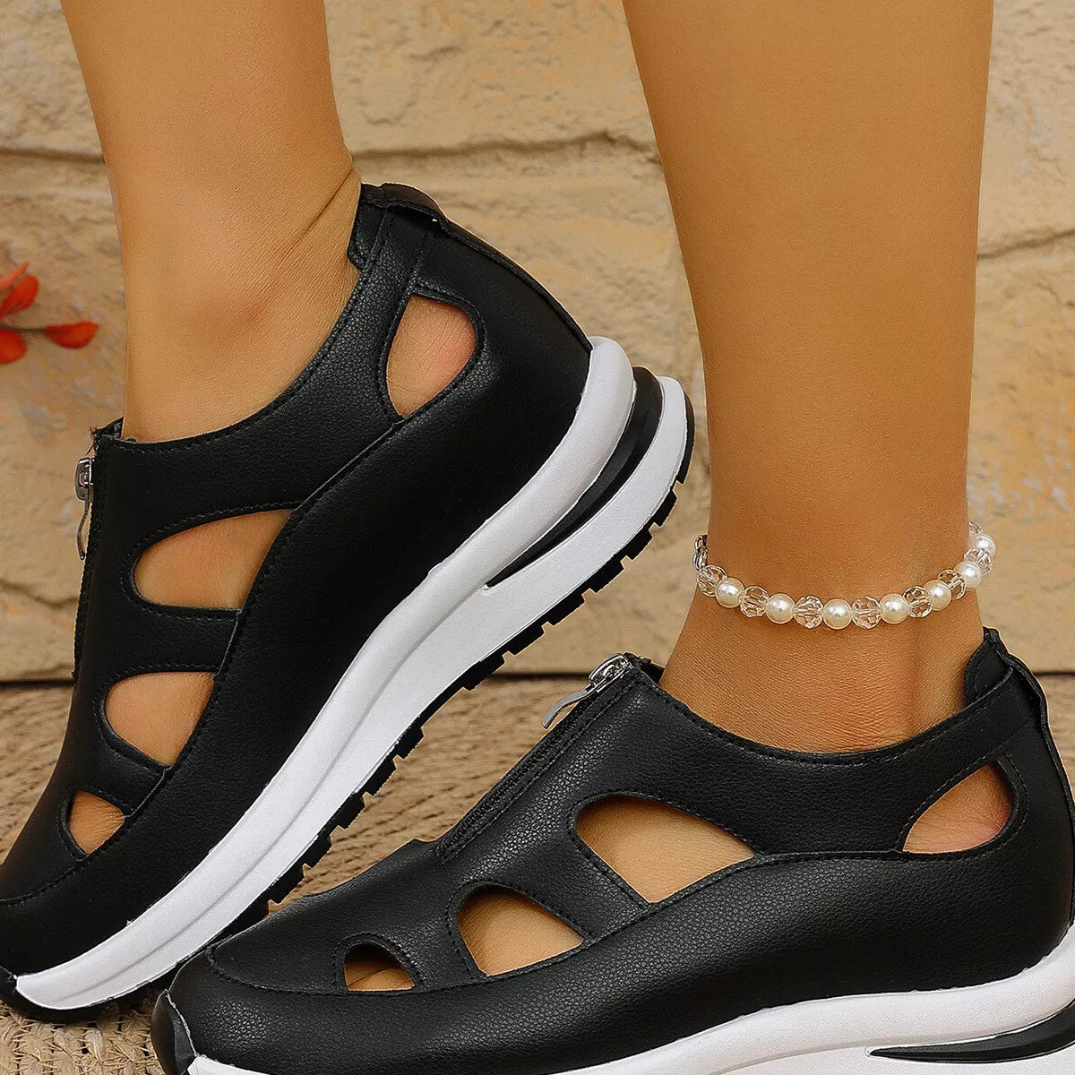 Cutout Zipper Wedge Sneakers -