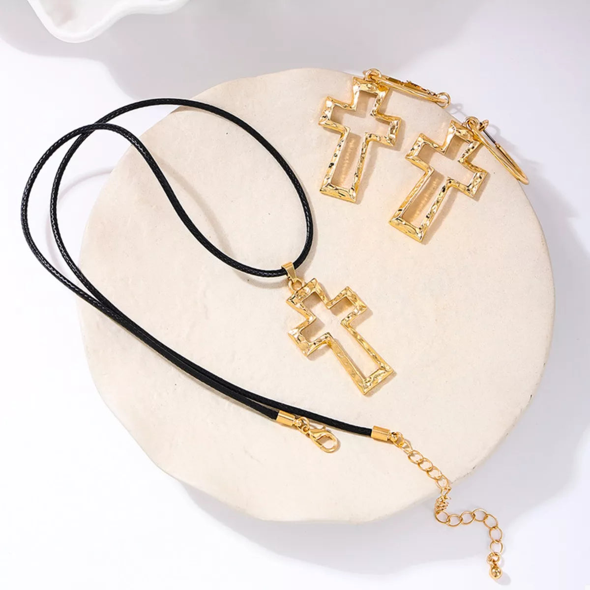 Cross Pendant Necklace and Hoop Earrings Jewelry Set -