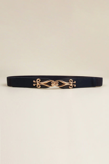 Alloy Buckle Elastic Belt - Dark Blue One Size