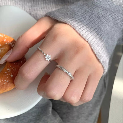 Sterling Silver Zircon Flower Open Ring -
