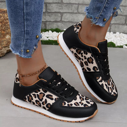 Leopard Print Casual Sneakers - Black