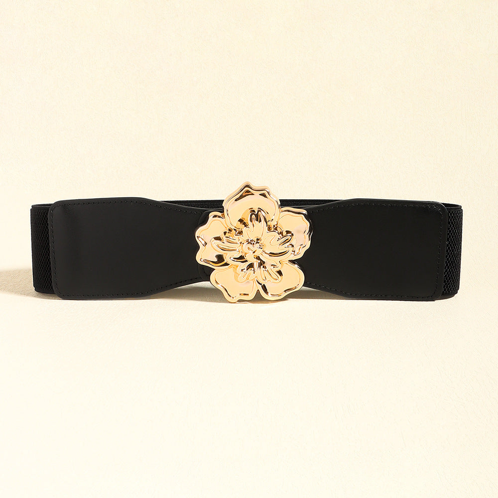 Flower Alloy Buckle Elastic Belt -