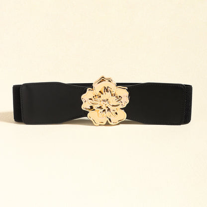 Flower Alloy Buckle Elastic Belt -