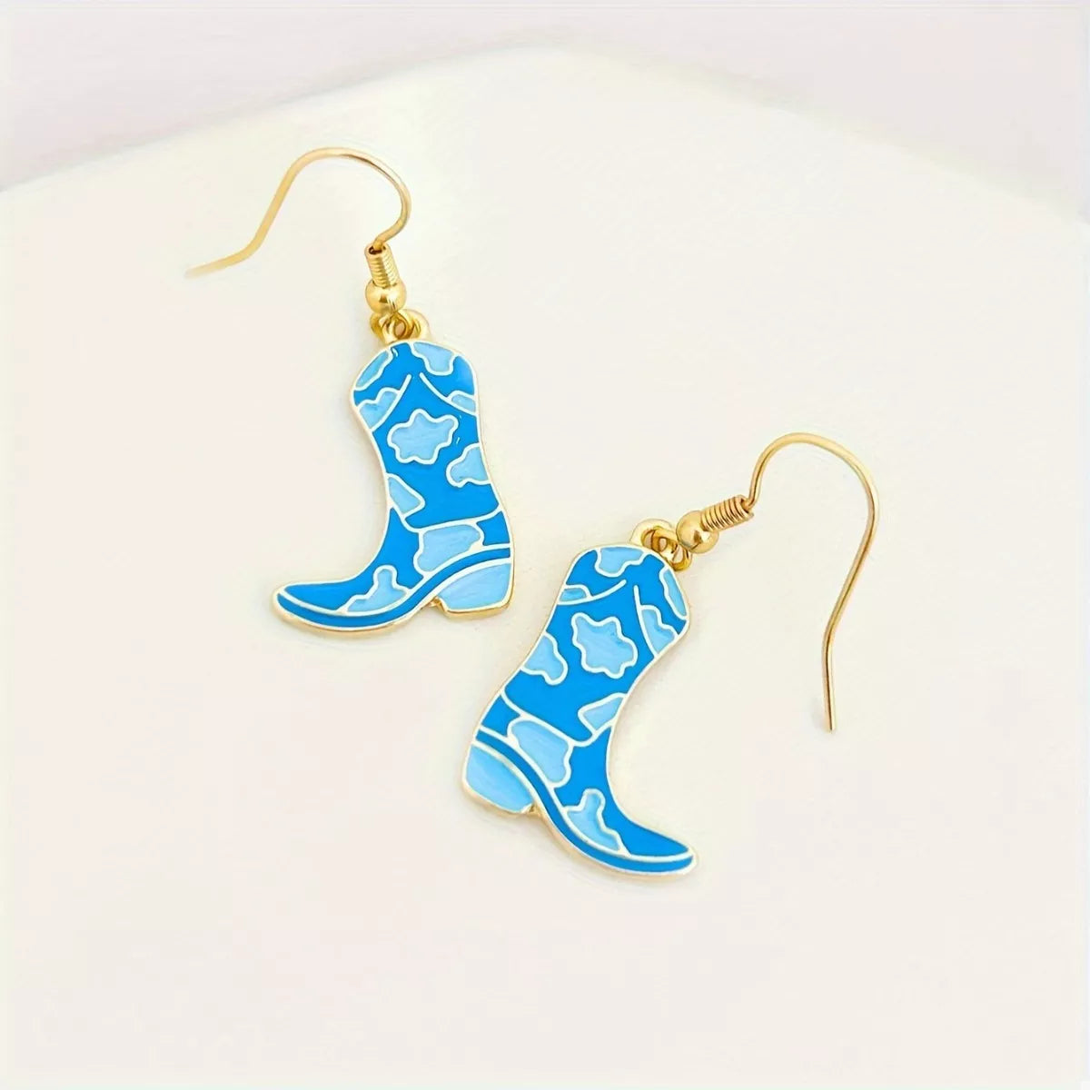 Cowgirl Boot Dangle Earrings - Blue One Size