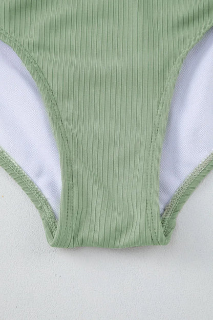 Ribbed Drawstring Sides Cutout One Piece Swimsuit -