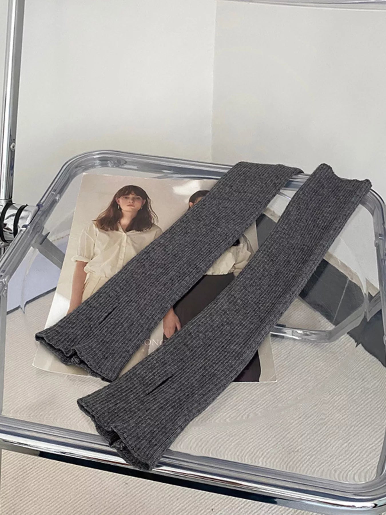 Knitted Arm Warmer Gloves - Dark Gray One Size