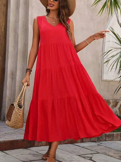 Tiered V-Neck Sleeveless Dress -