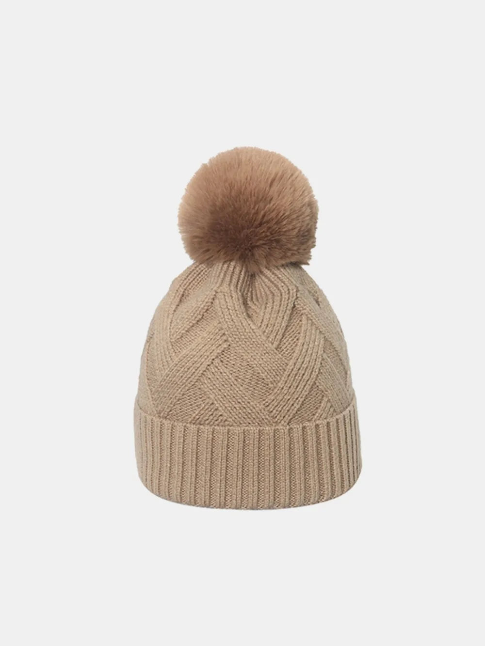 Roll Rim Hat with Pompom - Camel One Size