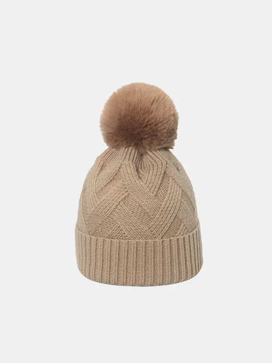 Roll Rim Hat with Pompom - Camel One Size