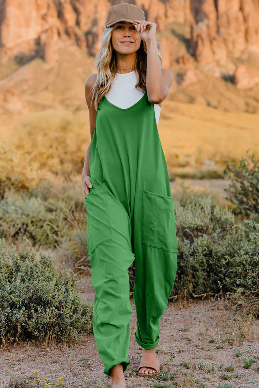 V-Neck Sleeveless Jumpsuit - Azure