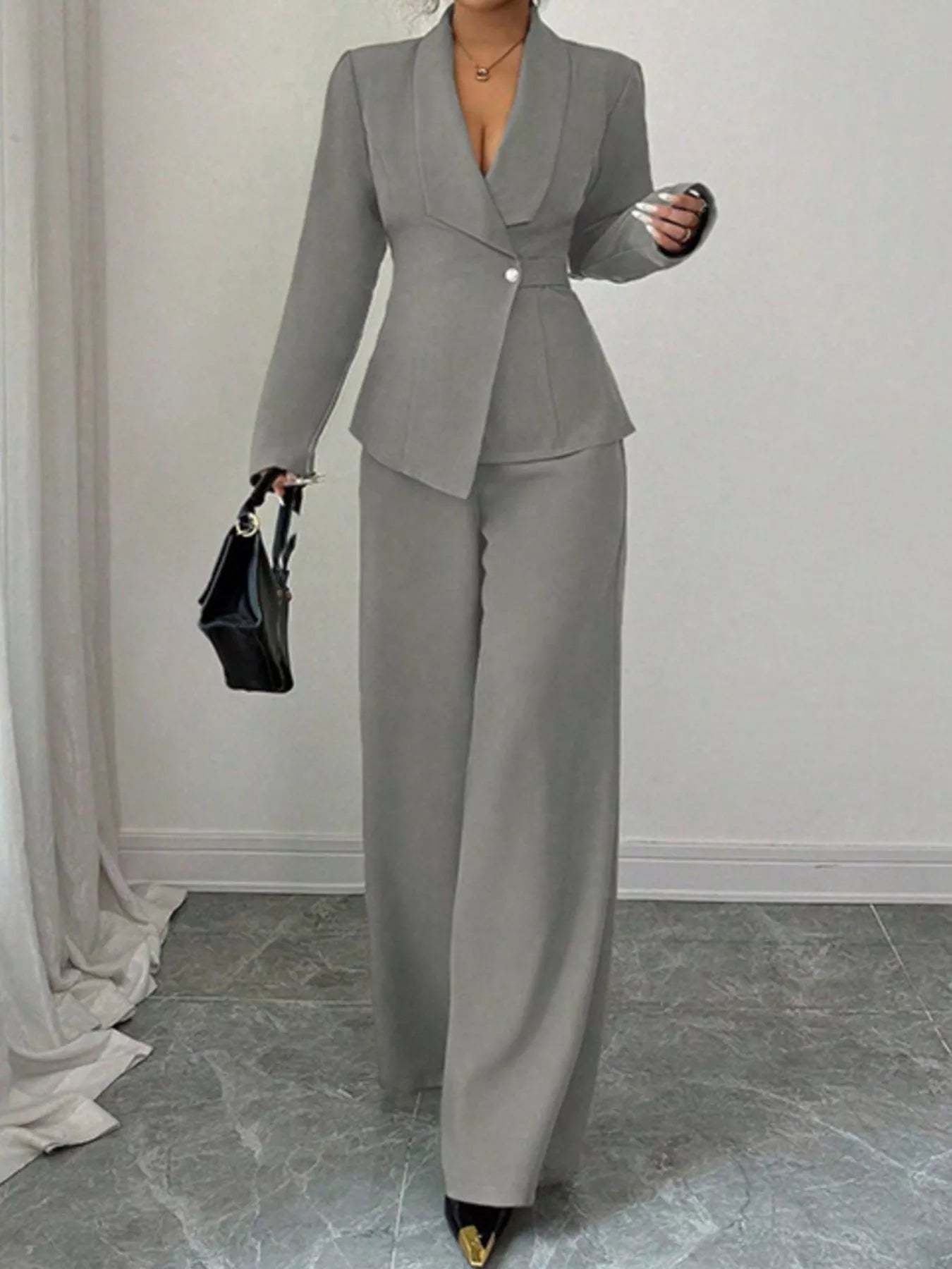 One Button Blazer and Pants Set -