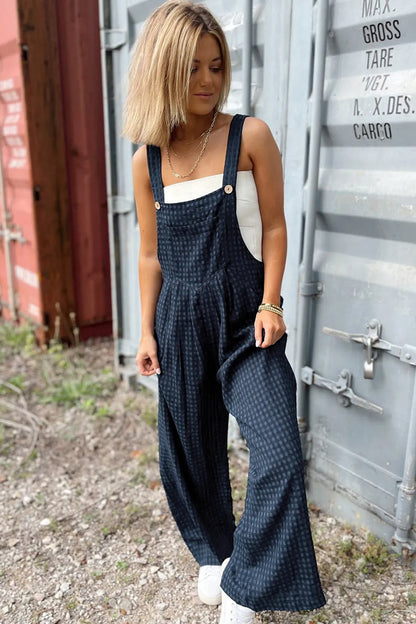Plaid Wide Strap Wide Leg Overalls -
