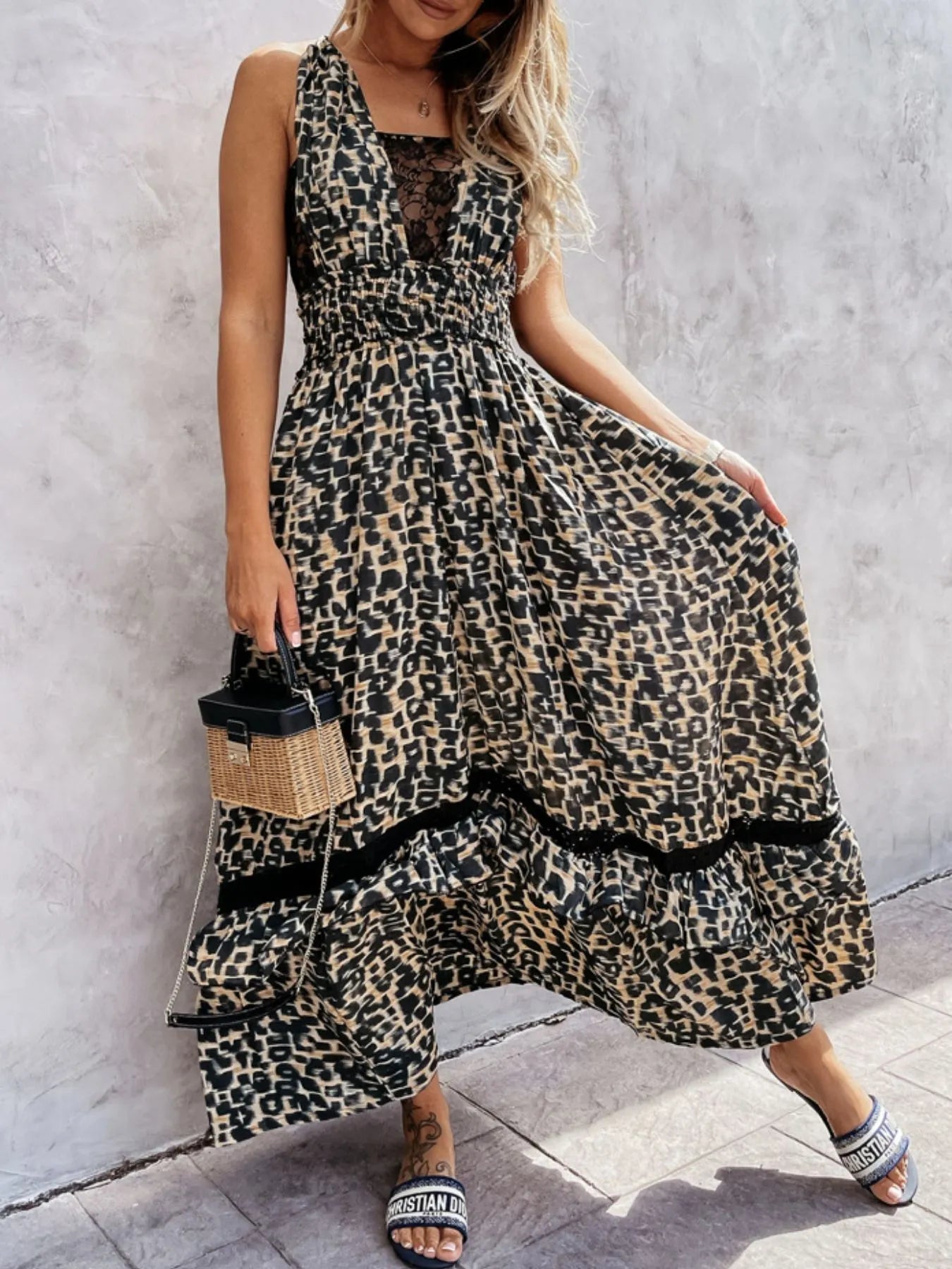 Leopard Print Sleeveless Maxi Dress -