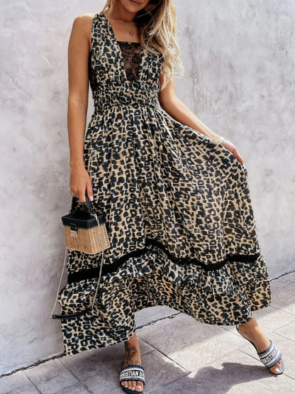 Leopard Print Sleeveless Maxi Dress -