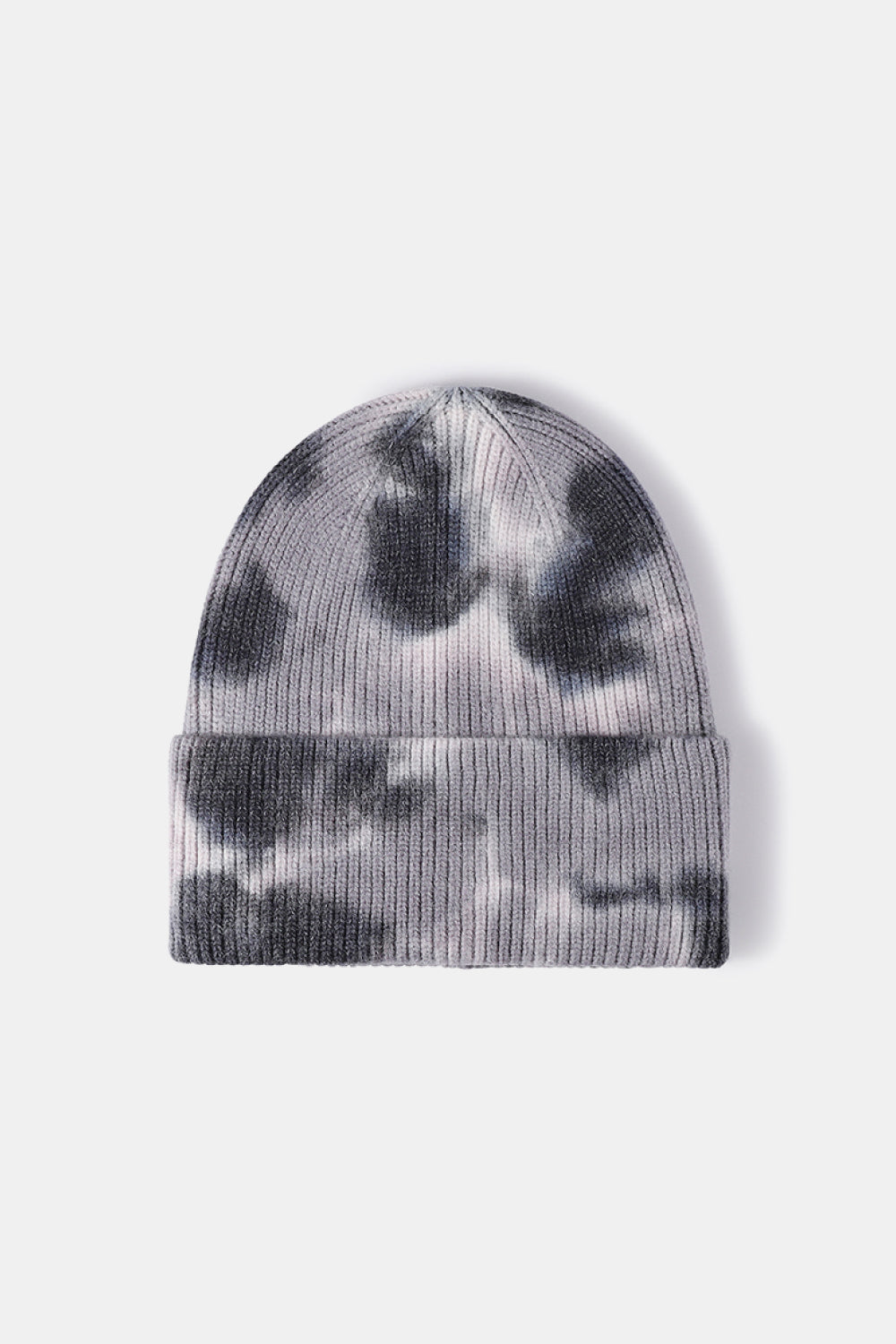Tie-Dye Cuffed Rib-Knit Beanie Hat - Gray One Size