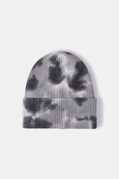 Tie-Dye Cuffed Rib-Knit Beanie Hat - Gray One Size