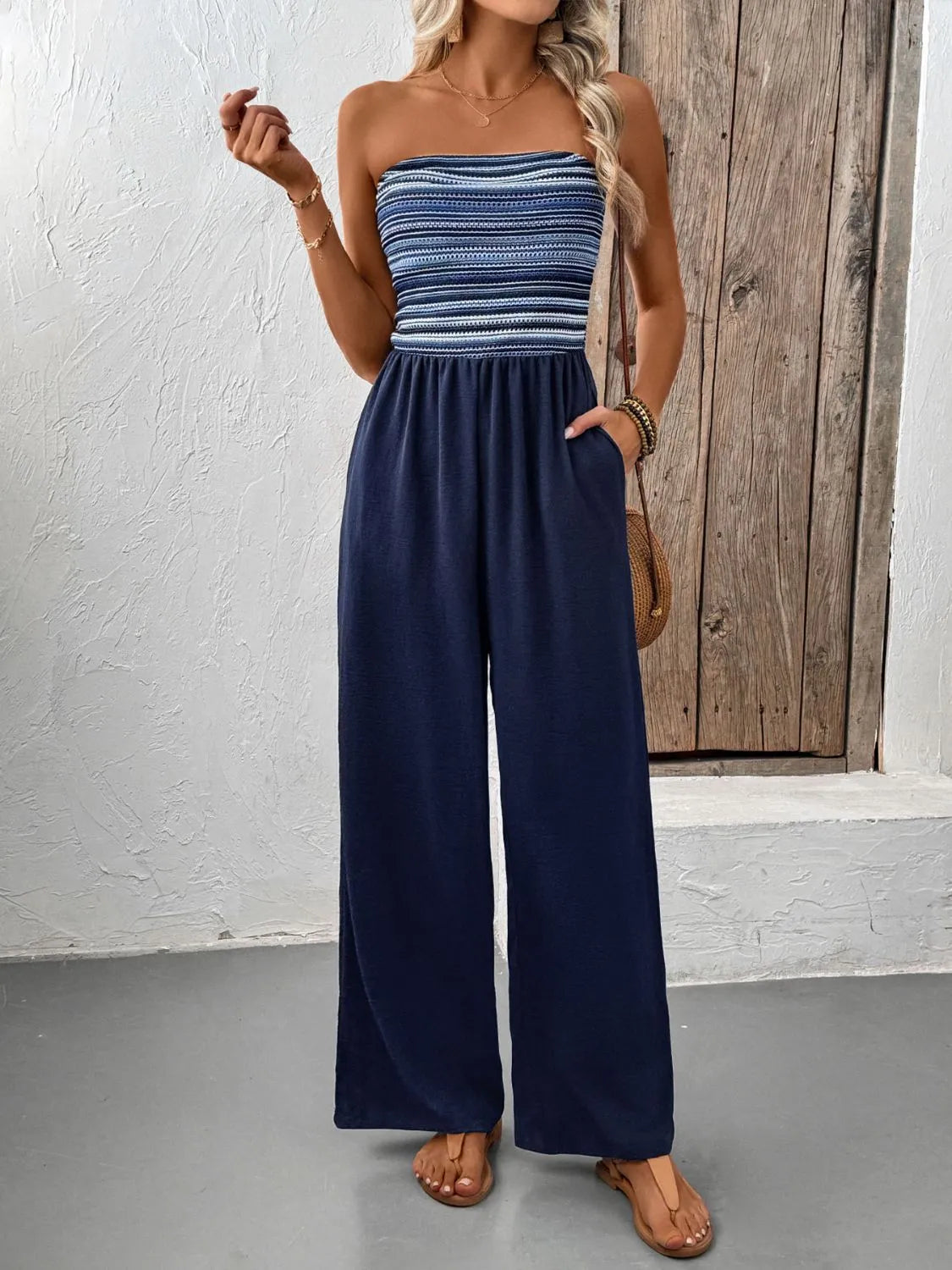 Tube Wide Leg Jumpsuit - Dark Blue