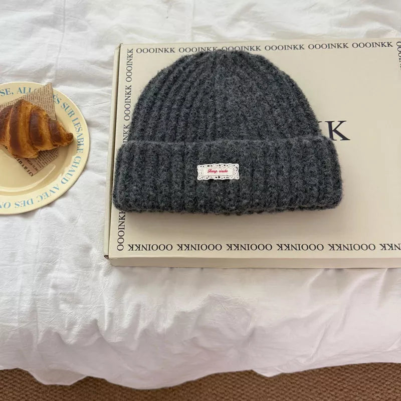 Warm Knitted Beanie Hat - Dark Gray One Size