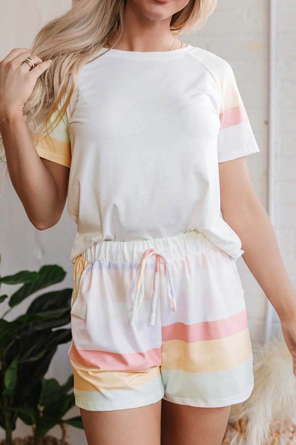 Rainbow Striped T-Shirt and Shorts Lounge Set -