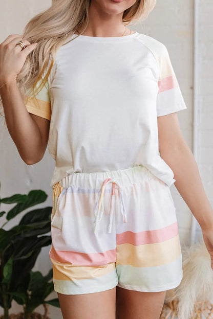 Rainbow Striped T-Shirt and Shorts Lounge Set -