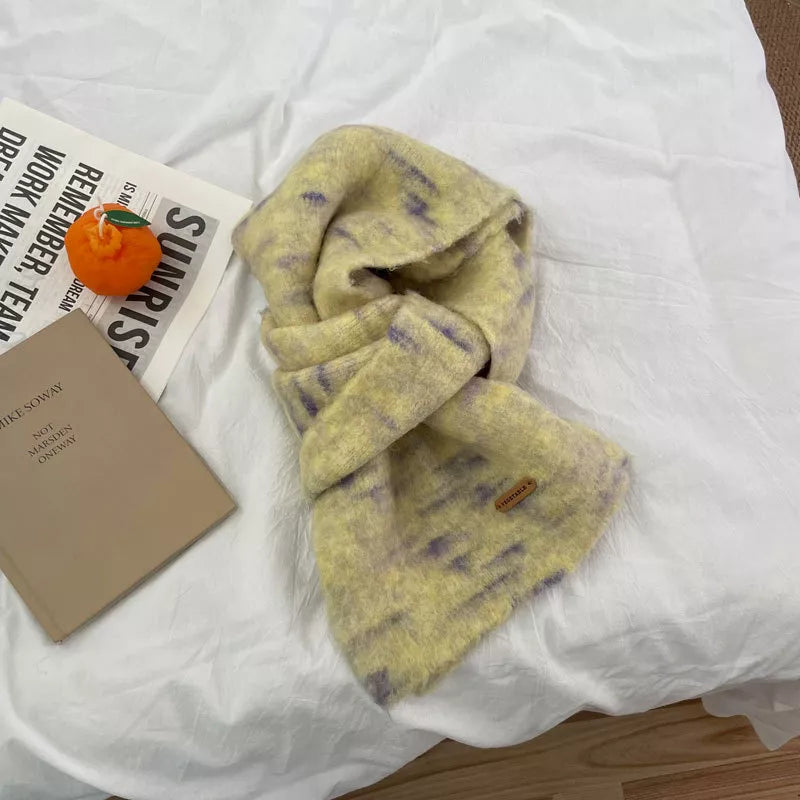 Soft Fuzzy Contrast Scarf - Yellow One Size