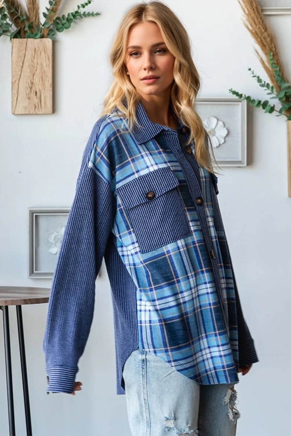 Plaid Button Up Long Sleeve Shacket -