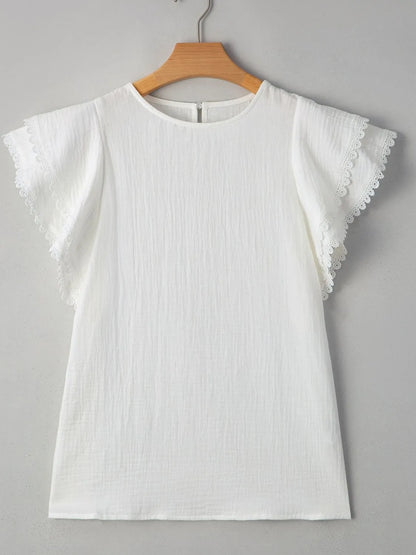 Crinkled Layered Ruffled Flutter Sleeve Blouse -