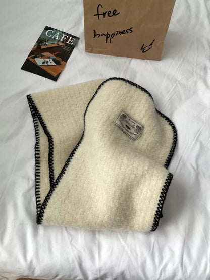 Contrast Trim Plush Winter Scarf - Off-white One Size