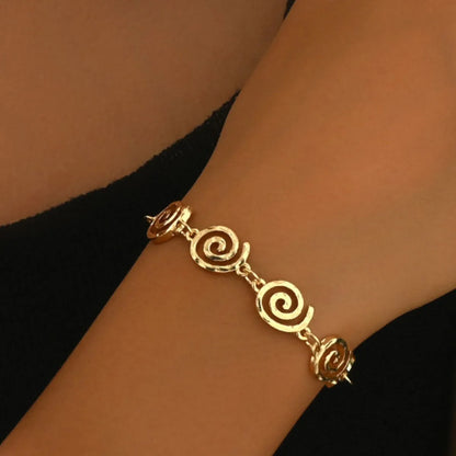 Gold-Plated Spiral Necklace and Bracelet Jewelry Set -