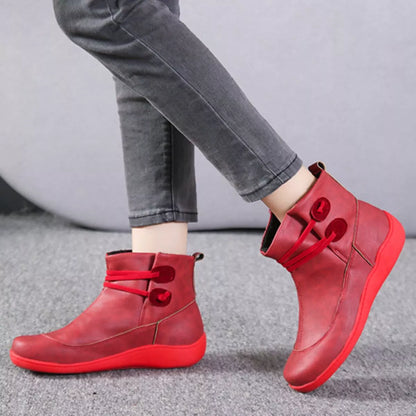 Button Detail Ankle Boots - Scarlet