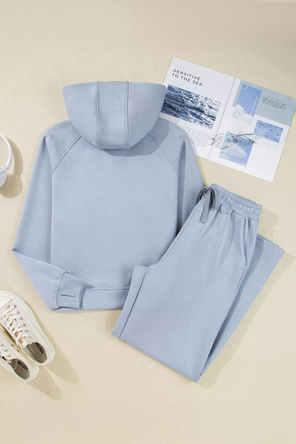 Half Zip Thumbhole Sleeve Hoodie and Pants Set -