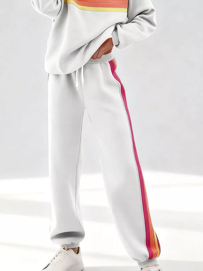 Striped Round Neck Sweatshirt and Pants Set -