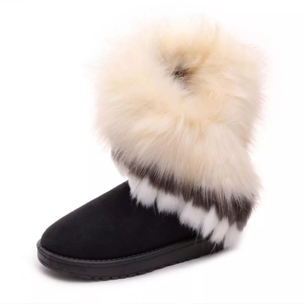 Fluffy Fur Cuff Round Toe Boots -