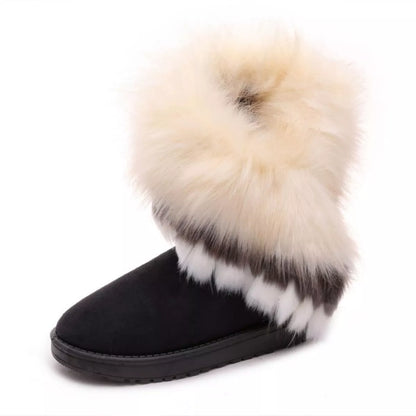 Fluffy Fur Cuff Round Toe Boots -