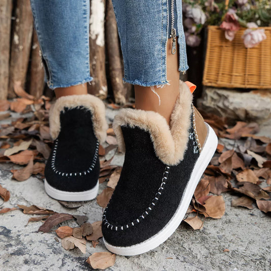 Cozy Fur-Trimmed Slip-Ons - Black