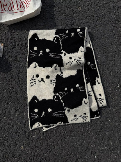 Cute Cat Pattern Knitted Scarf -
