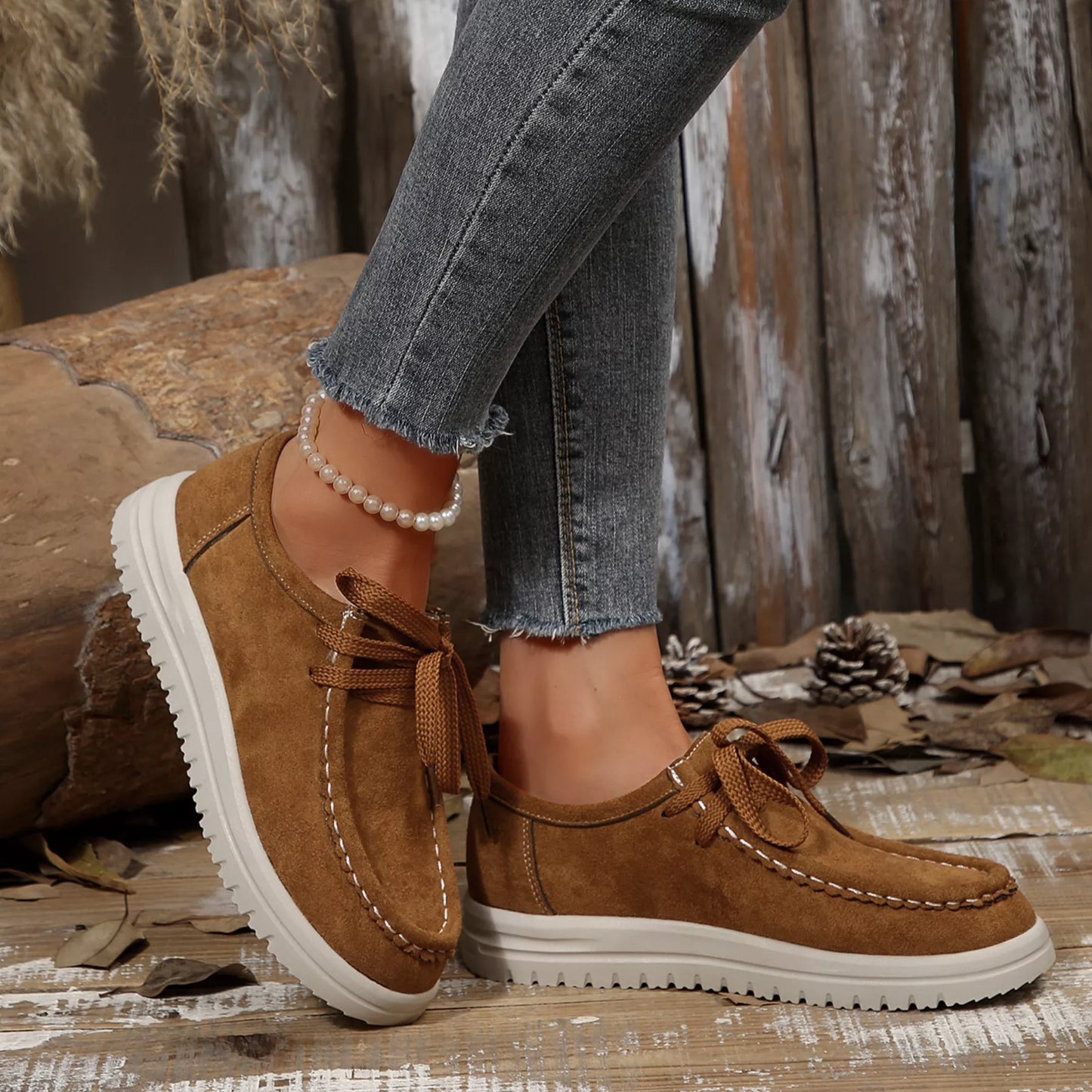 Lace-Up Round Toe Loafers -