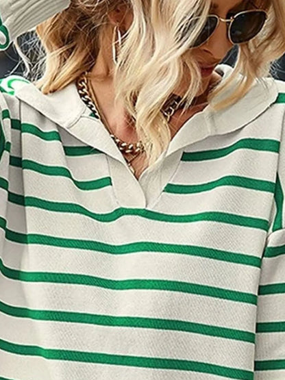 Ribbed Hem Long Sleeve Striped Sweater -