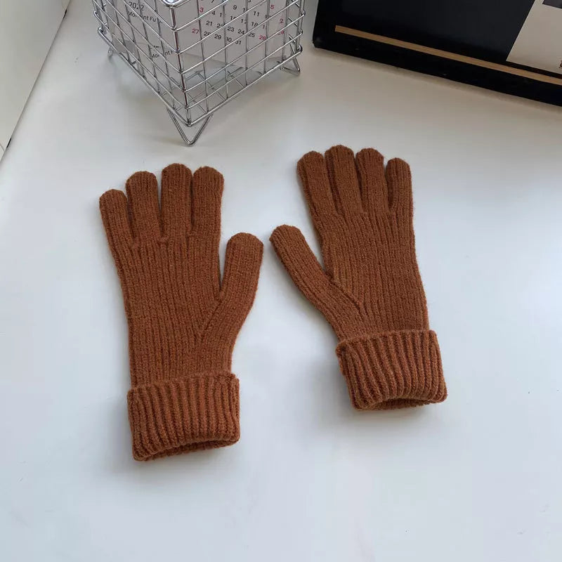 Warm Knitted Winter Gloves - Caramel One Size