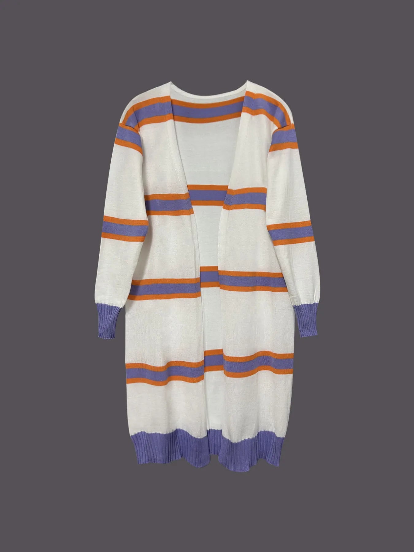 Striped Open Front Longline Cardigan - Lavender