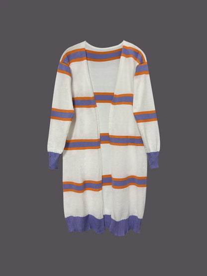Striped Open Front Longline Cardigan - Lavender