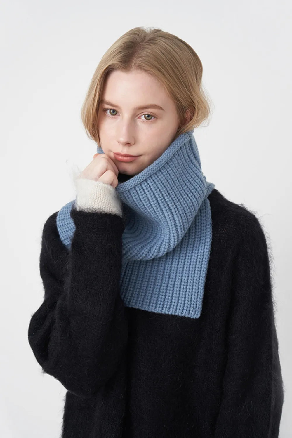 Slit Pullover Knit Scarf - Sky Blue One Size