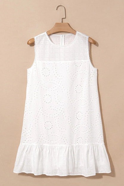 Floral Eyelet Embroidered Sleeveless Shift Dress -