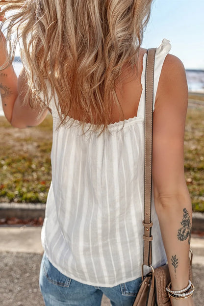 Lace Detail Buttoned Loose Fit Tank Top -