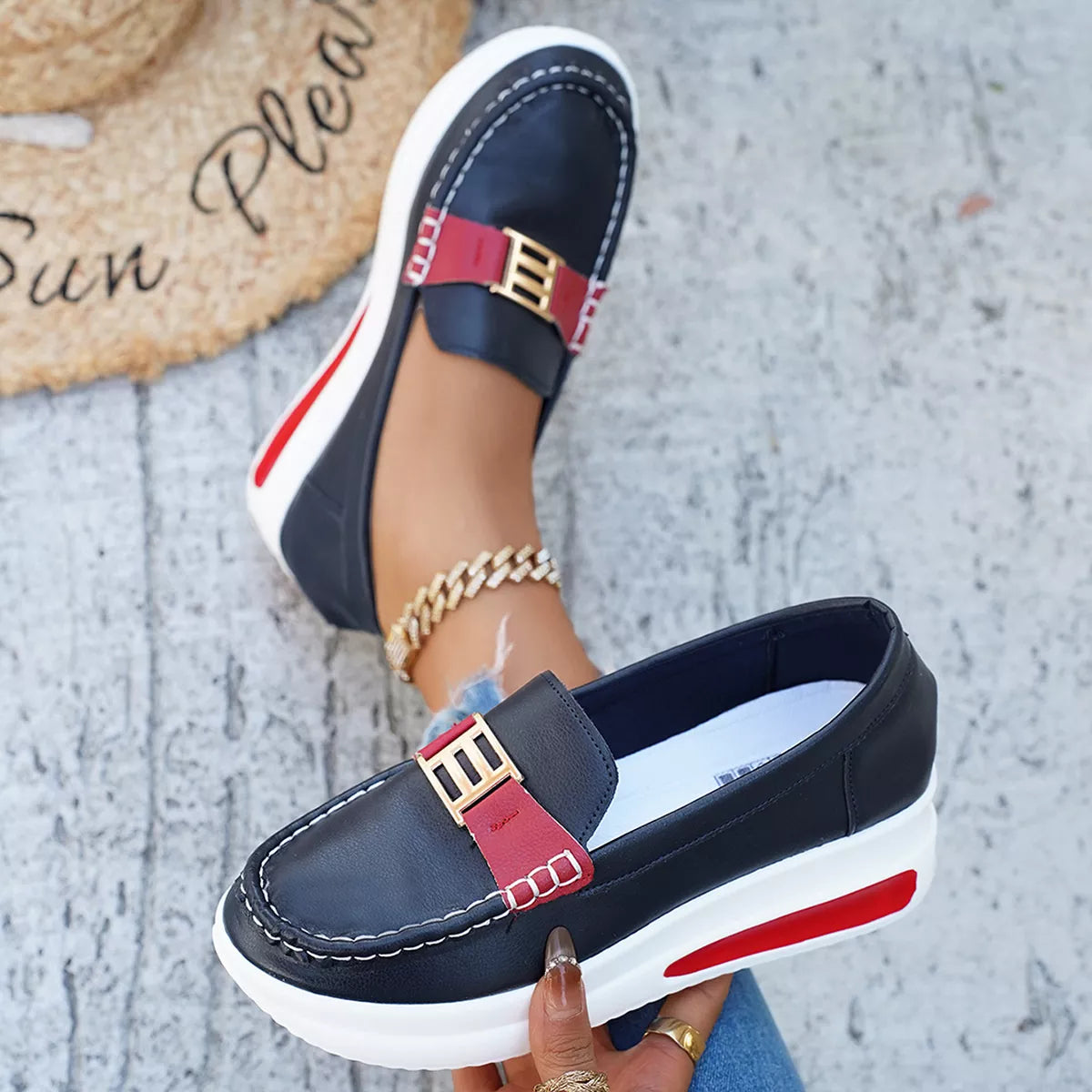 Metal Buckle Round Toe Slip-Ons -