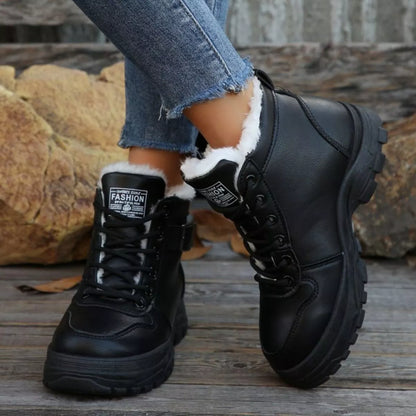 Warm Lined Ankle Boots with Buckle Detail - Black