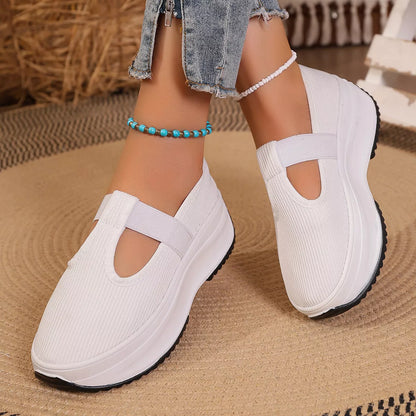 Round Toe Platform Slip-Ons - White