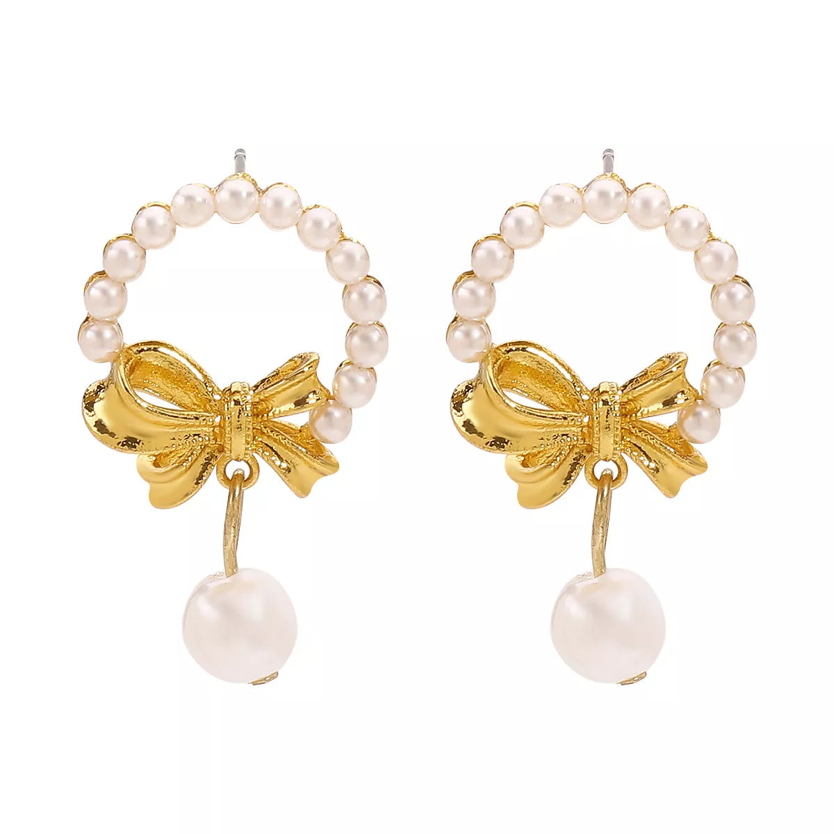 Bowknot Pearl Earrings and Pendant Necklace Jewelry Set -