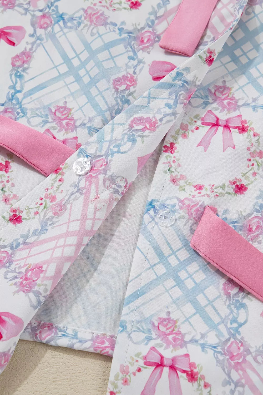 Wreath Pattern Tied Front Long Sleeve Pajama Set -
